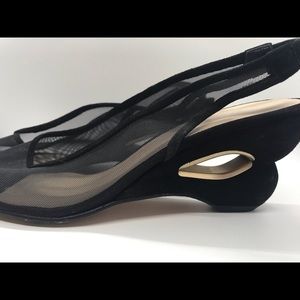 Ramon Tenza Black Mesh Sling Back Heels
